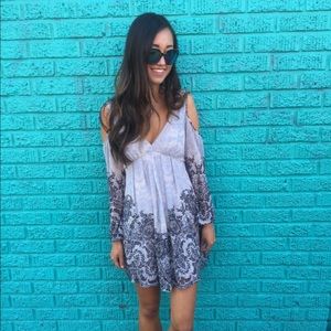 Free people blue floral long sleeve dress